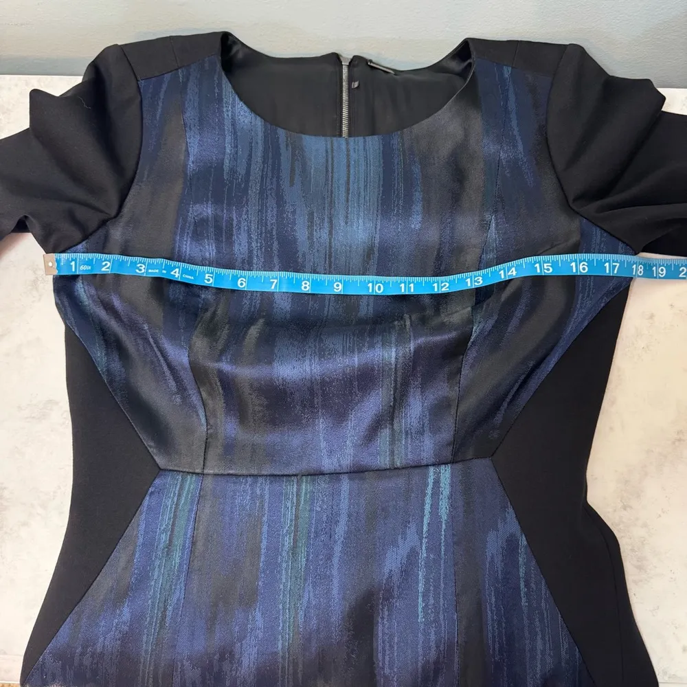 Women's Elie Tahari Nadia Sheath Dress Size 8 Blue Watercolor Black - Image 8