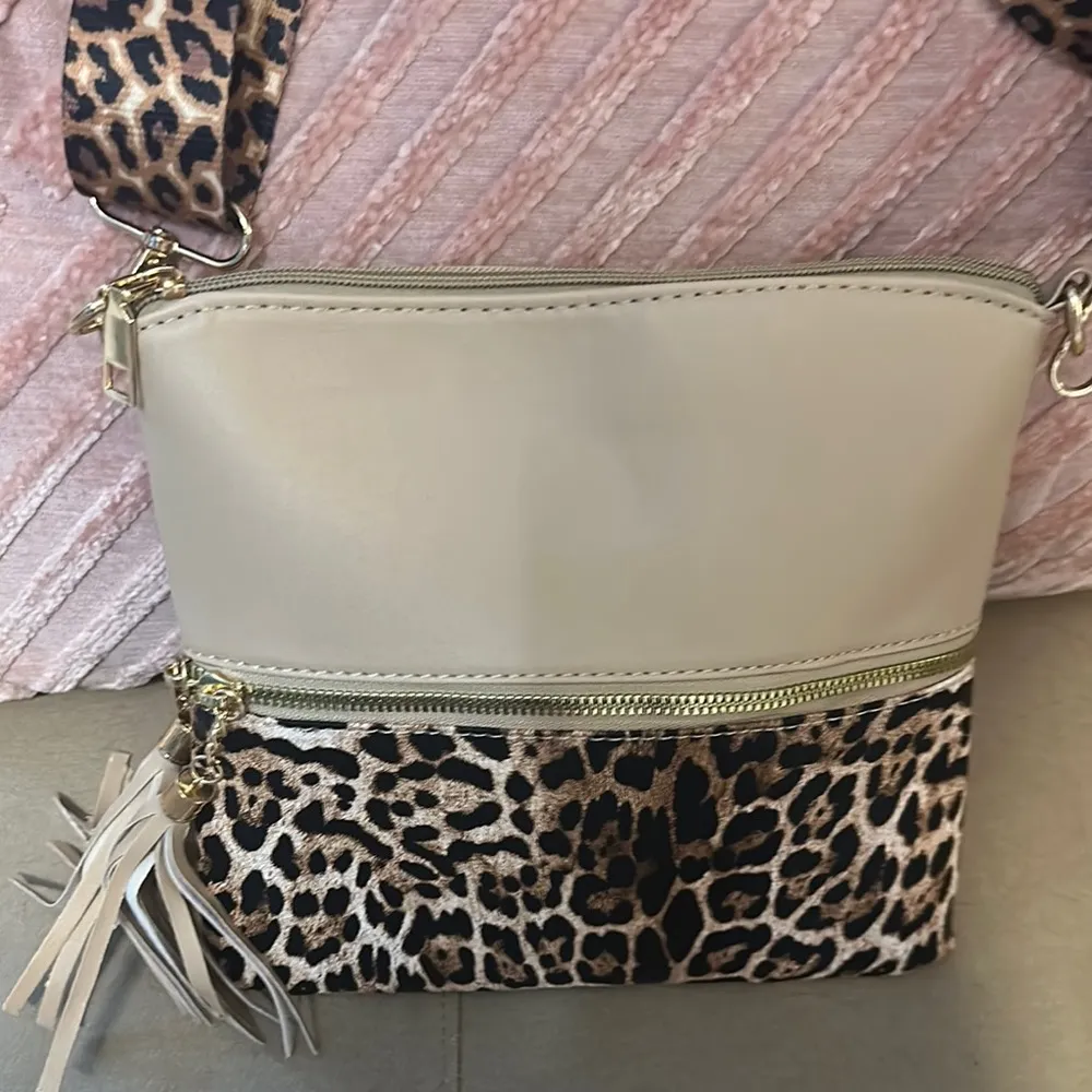 Leopard Print and Cream Crossbody Bag New Brown - Image 4