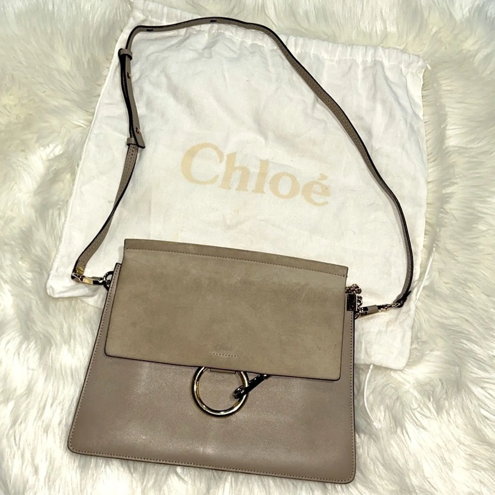 Chloe Authentic Faye Medium Shoulder Bag Genuine Leather Motty Gray - Image 4