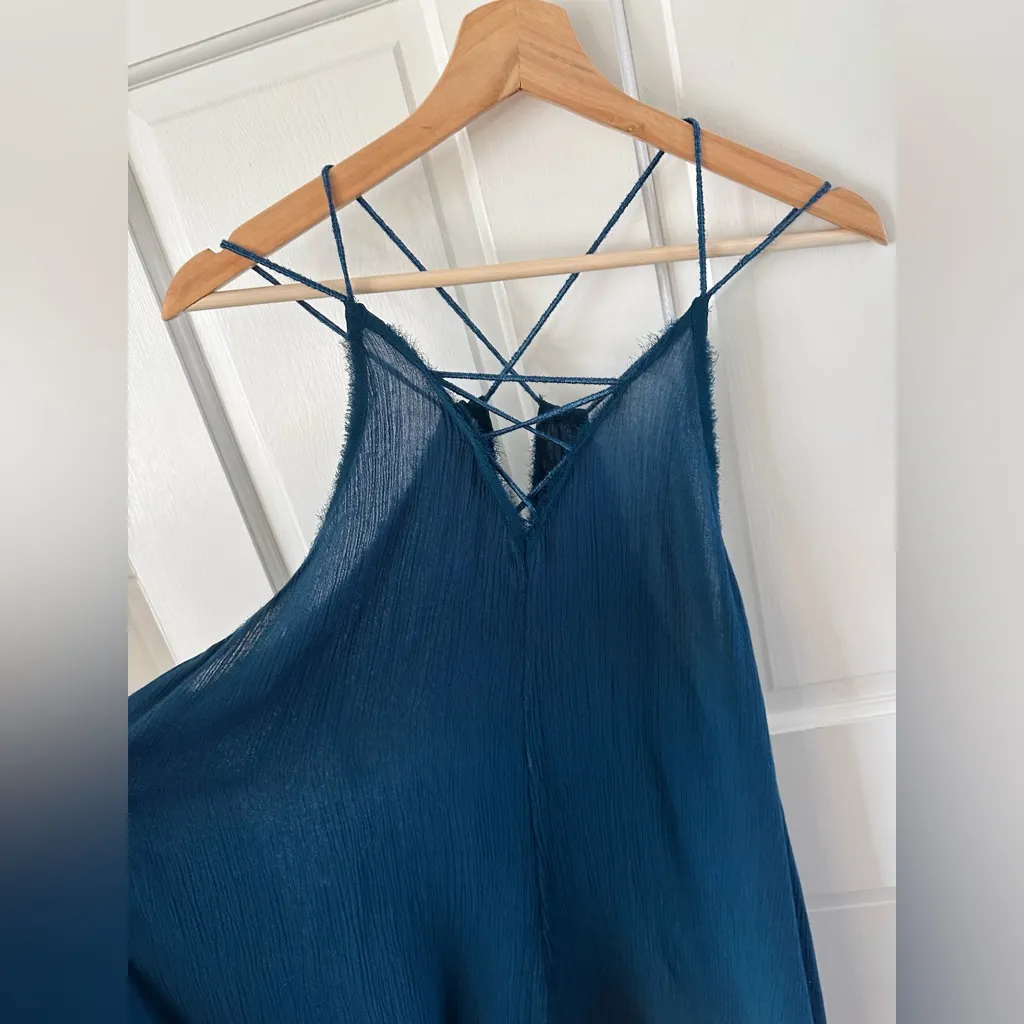 Free People Wicked Spell Tunic Mini Dress Teal Blue Boho Embroidered Size M - Image 7