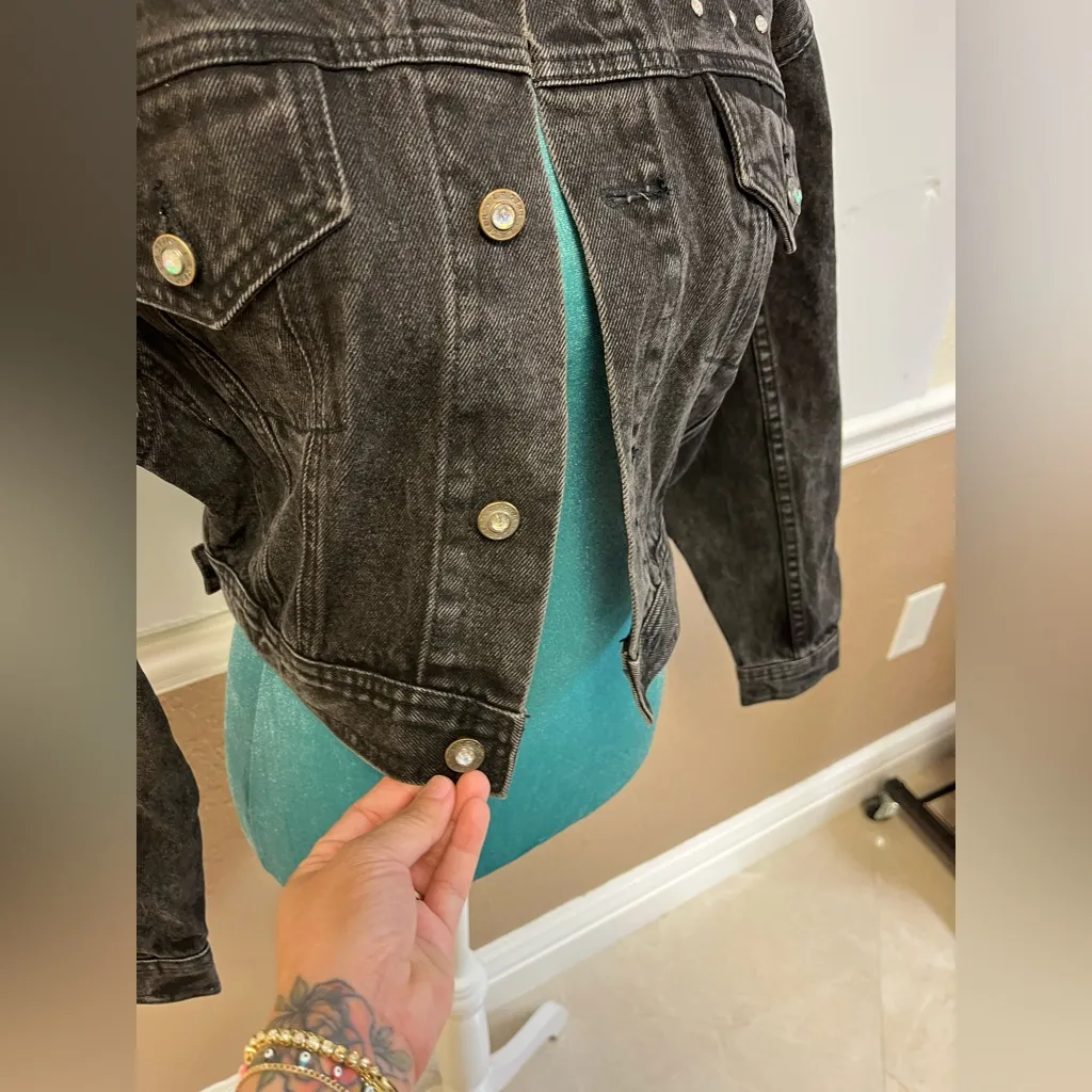 Vintage 80s LA Gear Studded Black Denim Jacket - Image 5