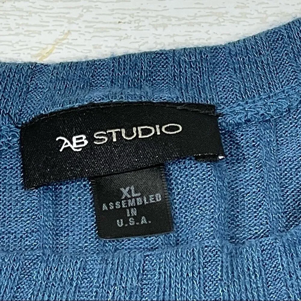 AB STUDIO Slate Blue Knit Sweater With Faux Undershirt Size XL NWT - Image 2