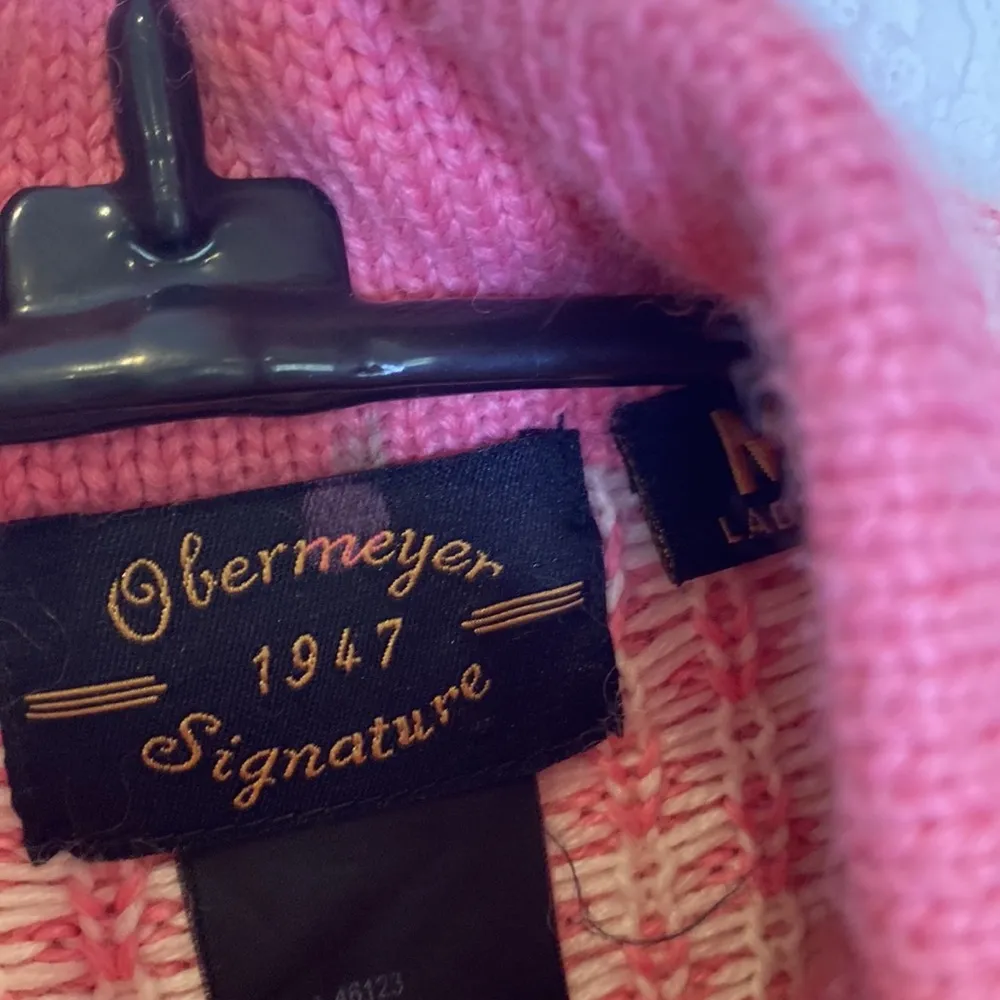 Obermeyer  Long Sleeve High Neck Snowflake Knit Sweater Pink White VTG Sz M Women - Image 6