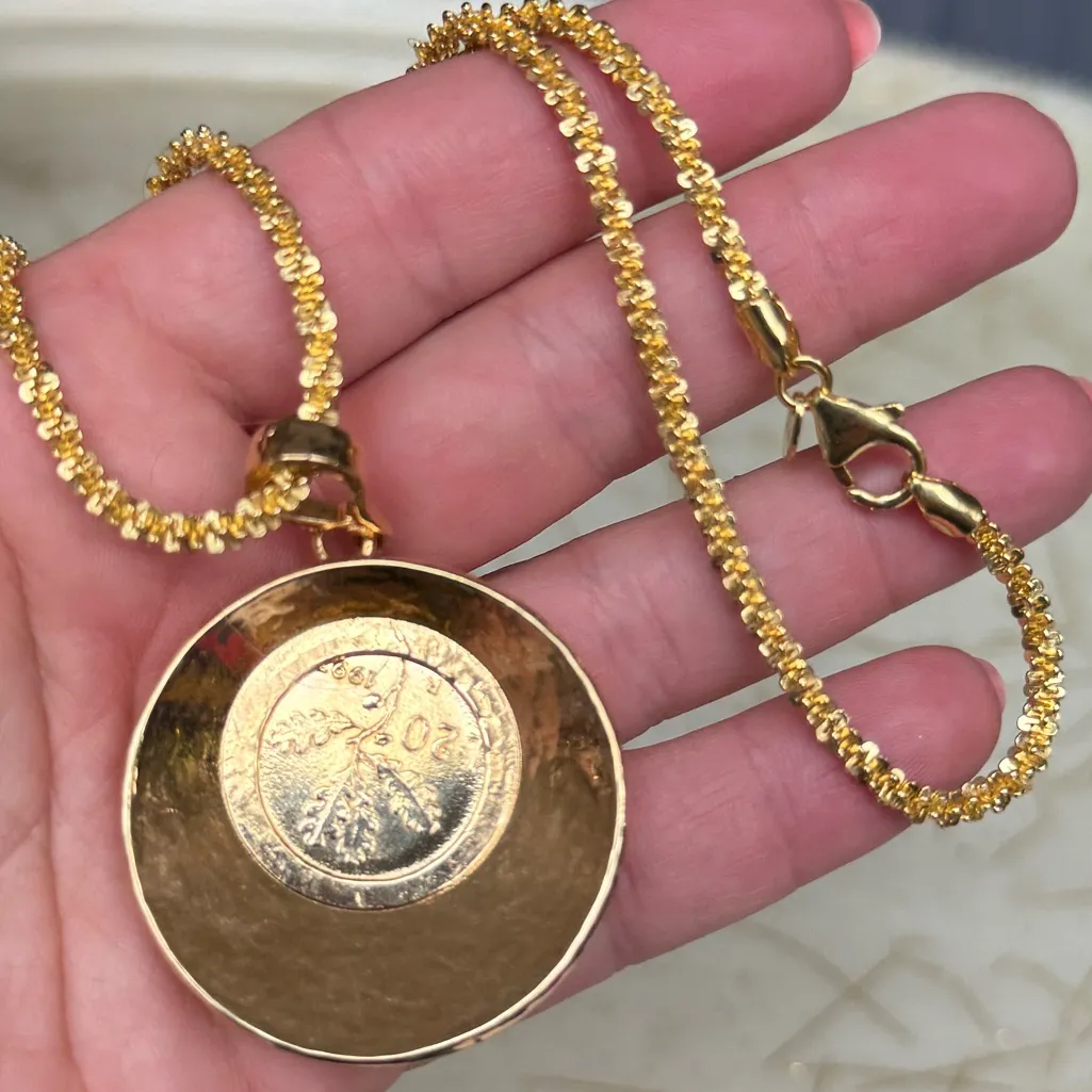Gold Plated Coin Pendant Necklace Textured Twist Medallion Chain 13.5” JTV - Image 4