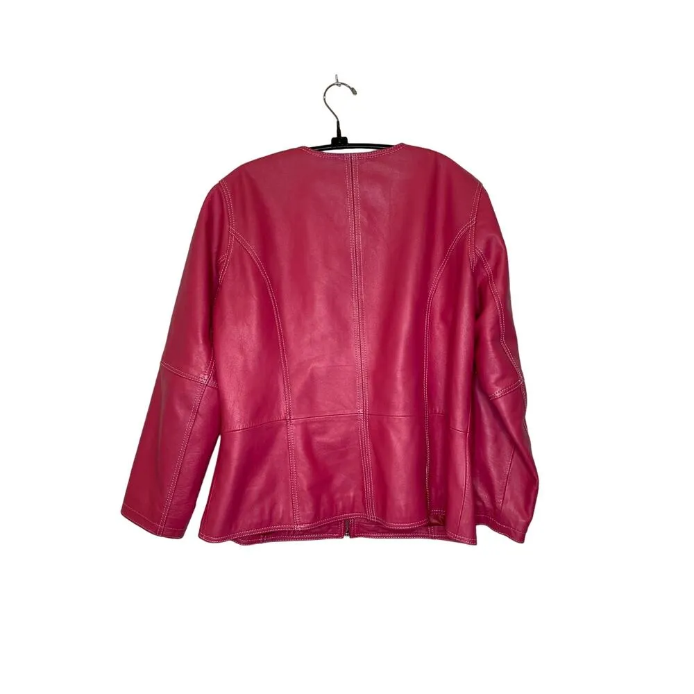 Chico’s Pink Leather Jacket Moto Zipper Jacket Sz 16 Long Sleeve Lined Pockets - Image 7