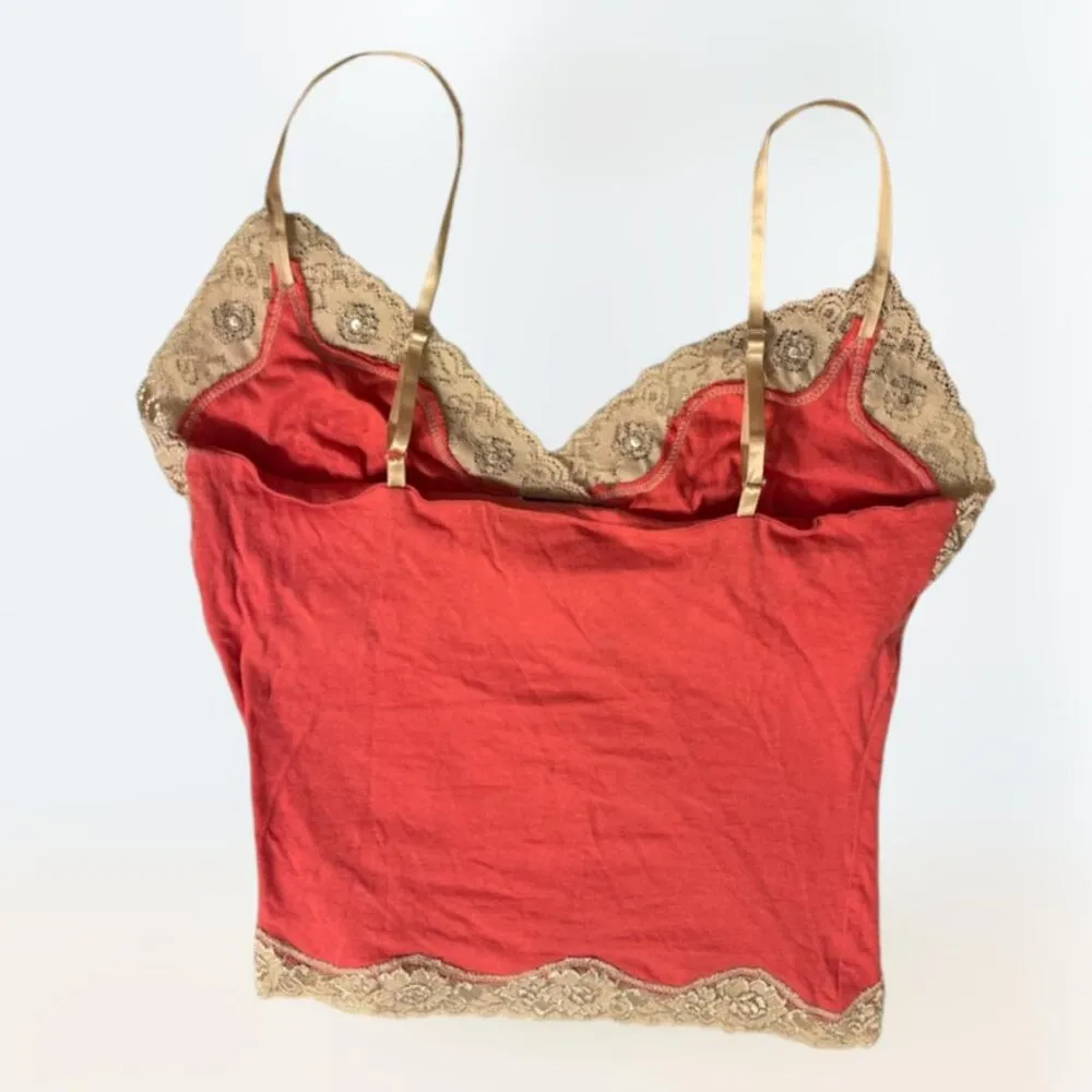 Self Esteem peach and creme lacy beaded floral cami tank top Women's Size M - Image 4