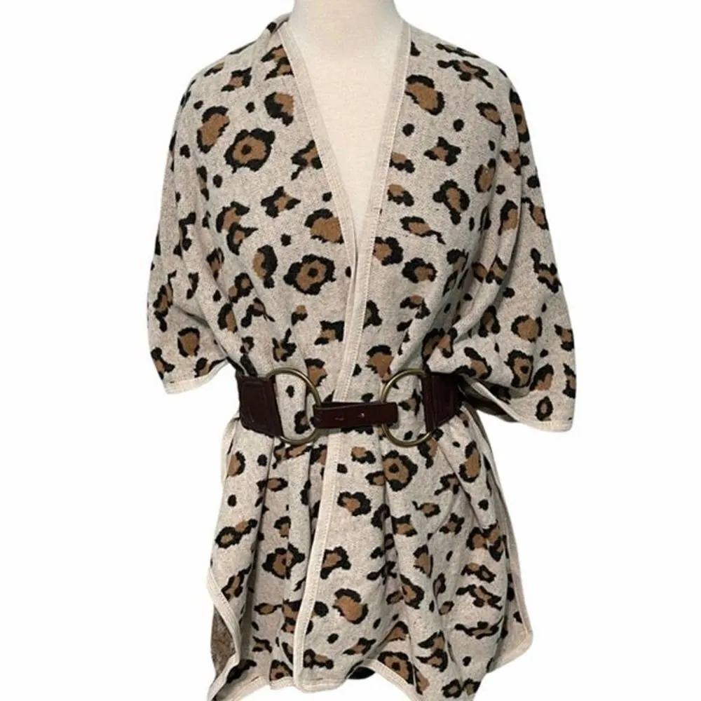Marcus Adler Oversized Leopard Cheetah Cardigan Poncho Cream Brown One Size Size undefined - Image 13