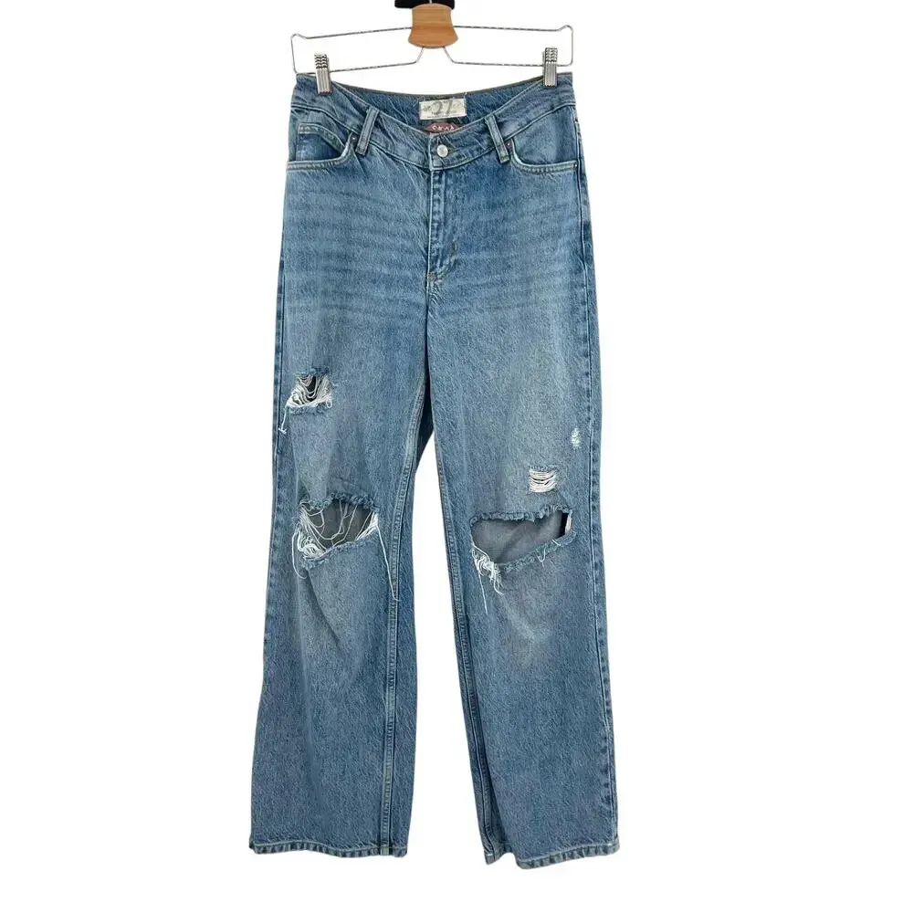 Free‎ People CRVY Fever Pitch Boyfriend Jeans Medium Wash Distressed Size 27 - Image 3