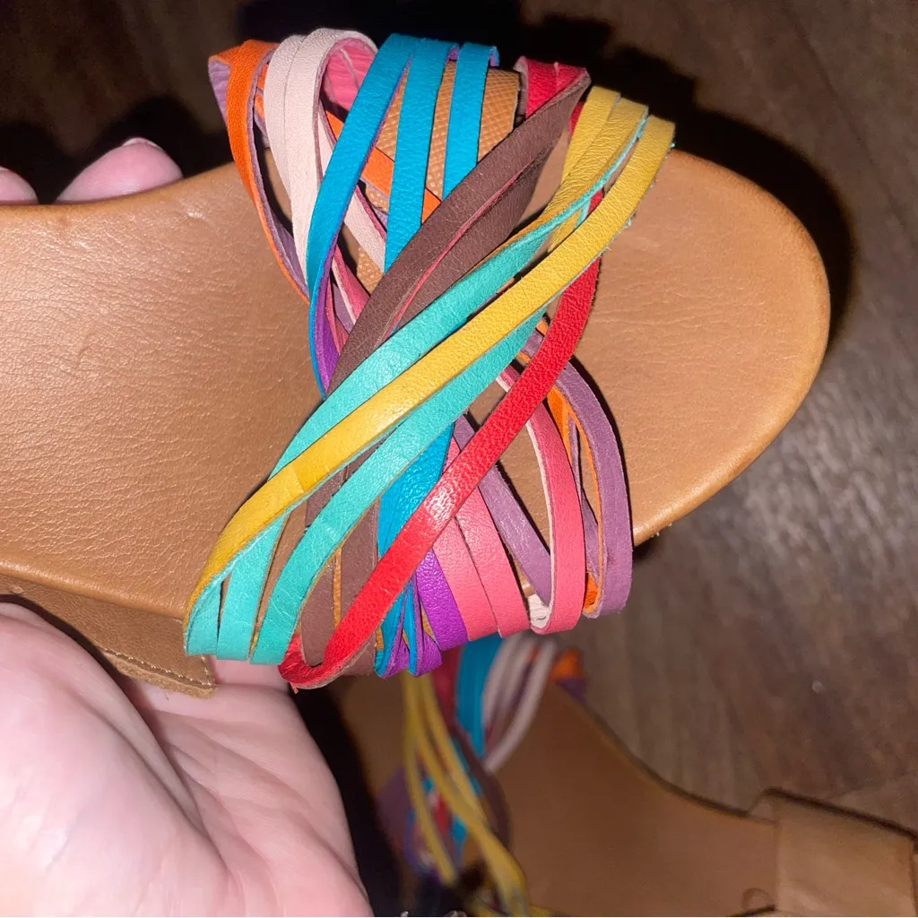 Bueno Multi Color Colorful Leather Block Heel Ankle Strap Size‎ 37 - Image 9