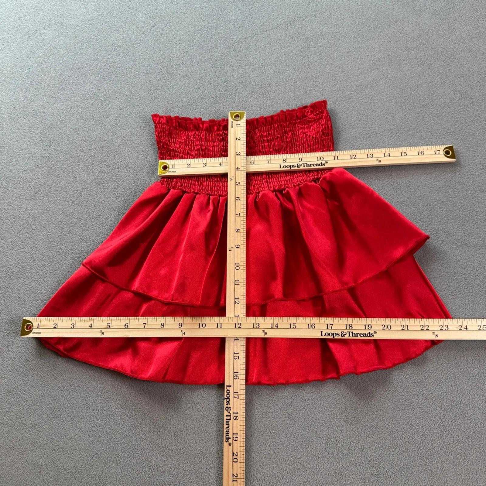 SHEIN Mini Skirt Womens Small 4 Red Satin Smocked Waist Tiered Ruffle Hem Cute - Image 3