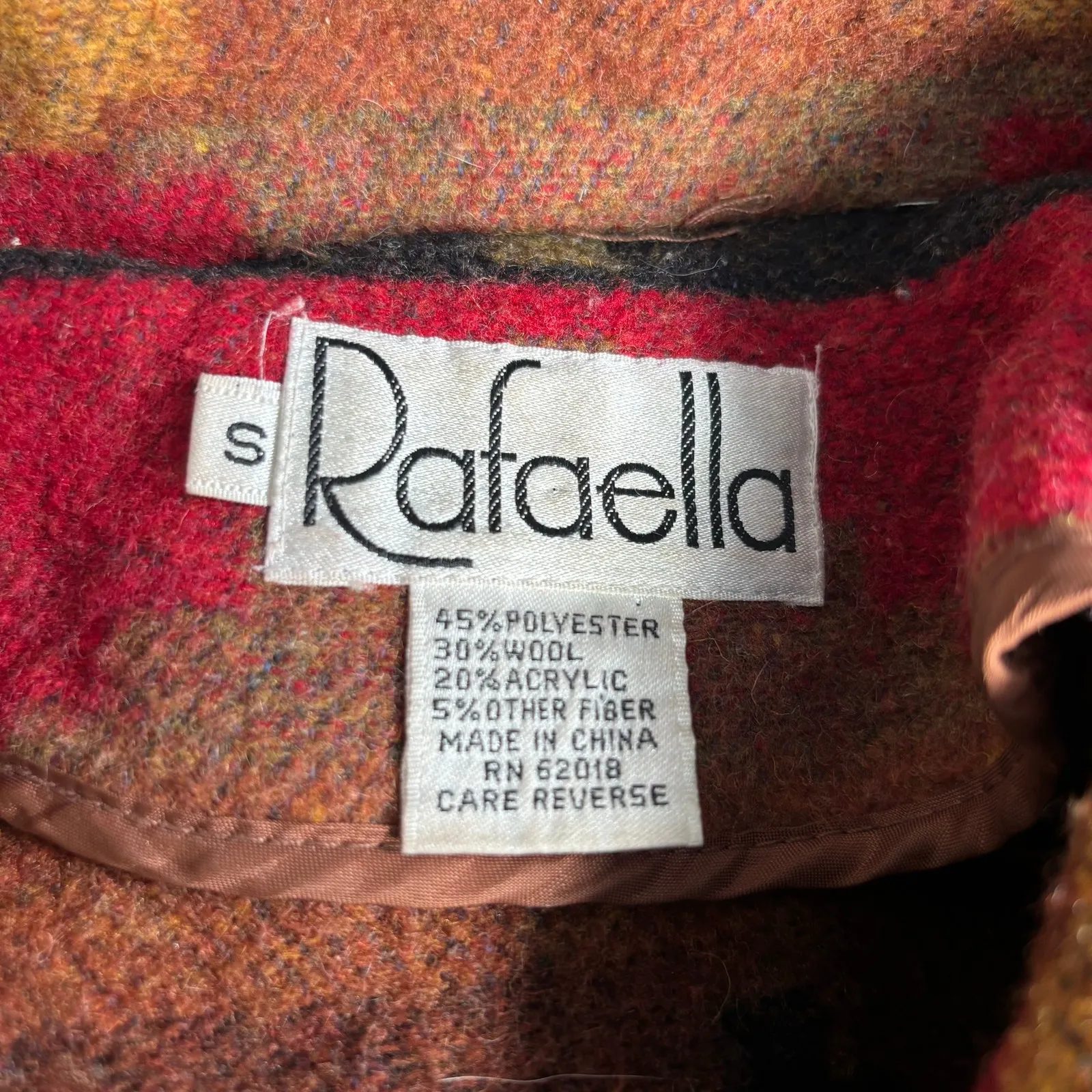 Vintage Rafaella Wool Blend Aztec Southwest Toggle Coat Jacket Small Multicolor Red - Image 7