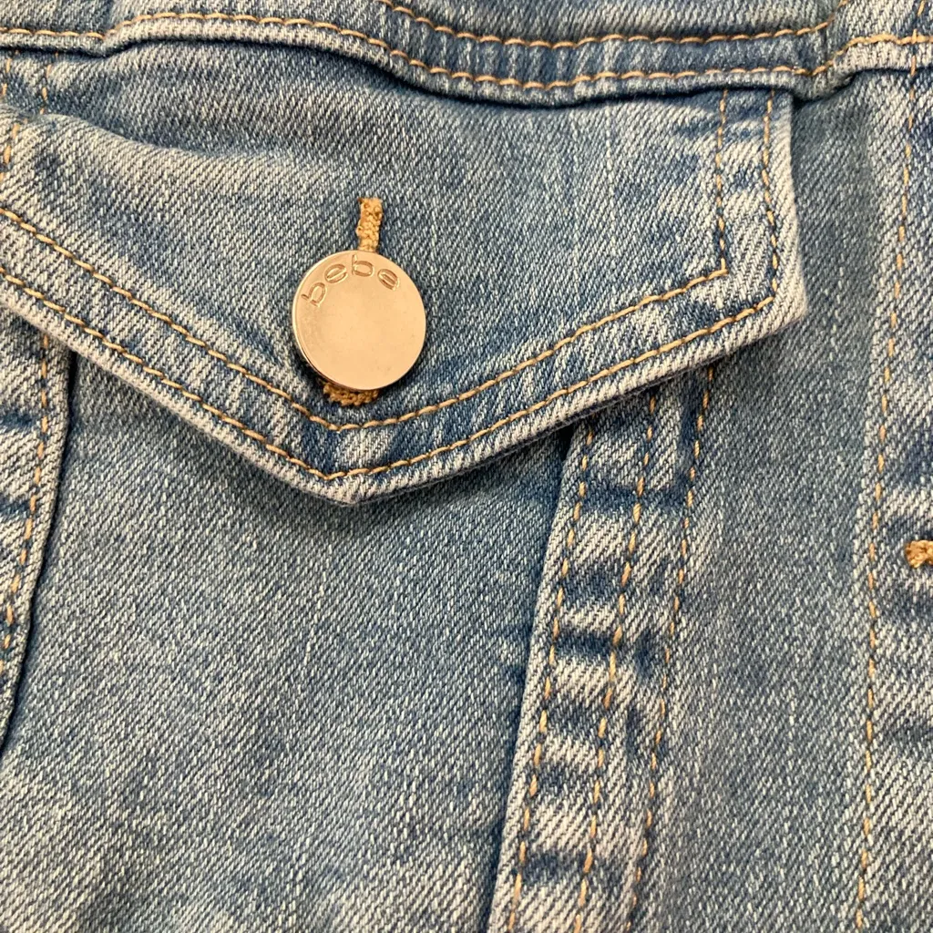 Bebe Light Blue Denim Jacket with Black Sleeve Accents - Image 6