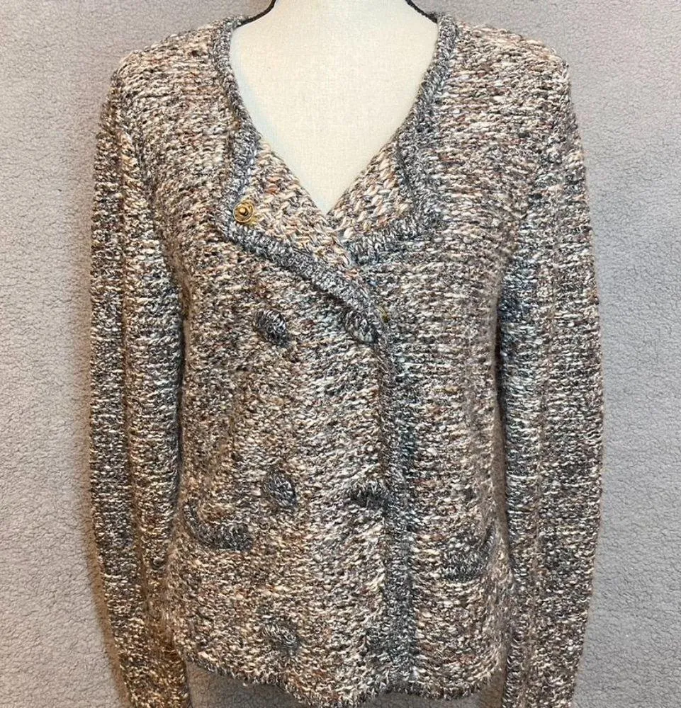 CABI Ritz Knit Cardigan Sweater Tweed Blazer Jacket Snap Buttons Size Medium - Image 3