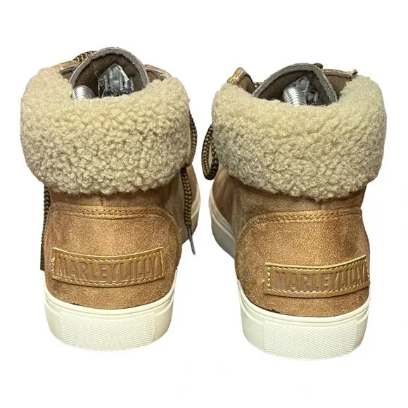 MARLEYLILLY HIGH TOP SNEAKER BOOTS FAUX SUEDE LACE‎ UP WOMEN'S SIZE 7 LIKE NEW Tan - Image 7
