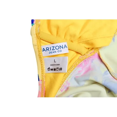 Arizona Jean Yellow Pink Cried Ruffle Tankini Floral 2pc Swimsuit LARGE Poolcore - Image 9