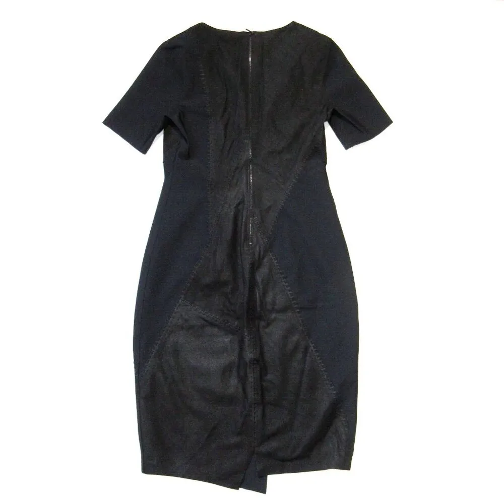 NWT Elie Tahari Mariah in Black Mixed Media Leather Calf Hair Sheath Dress 6 - Image 8