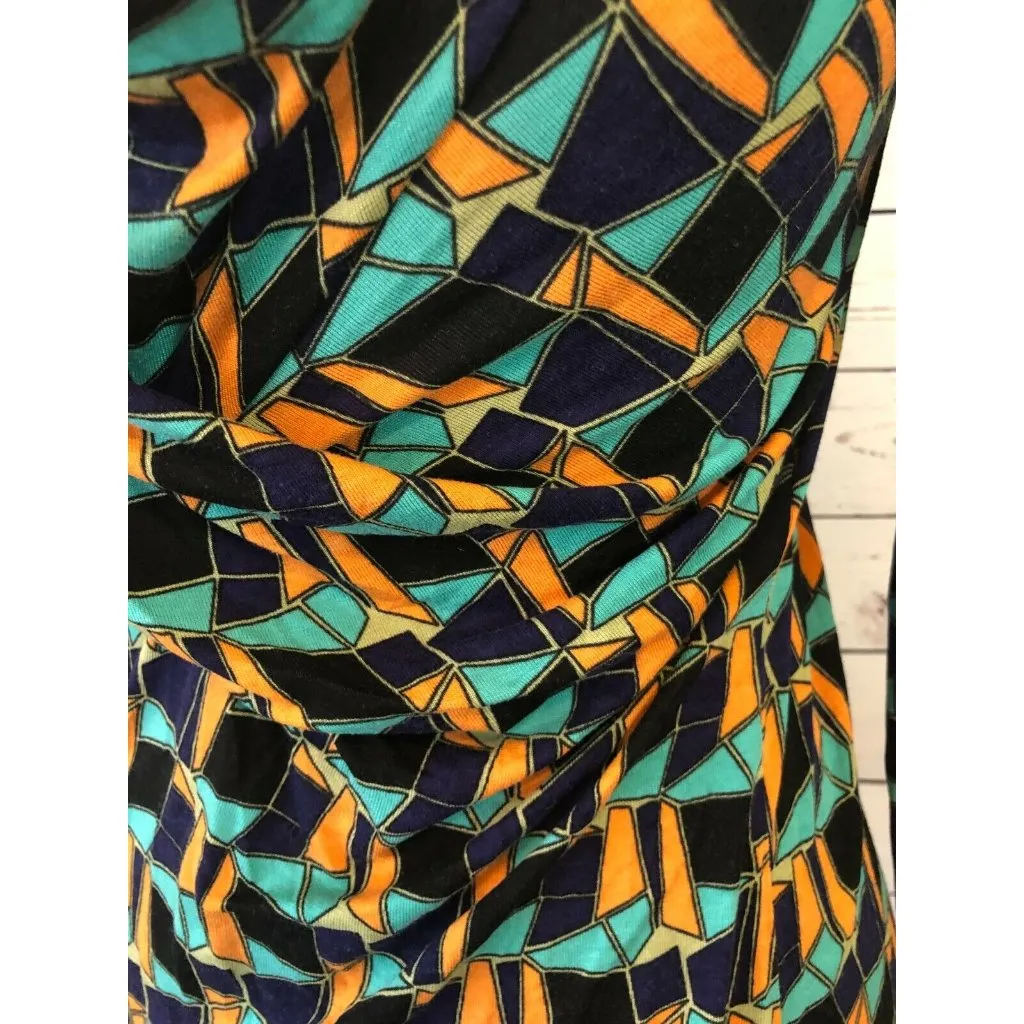 Cabi Small Long Sleeve Shirt Faux wrap ruched Gathered Front Geometric‎ Colorful - Image 7