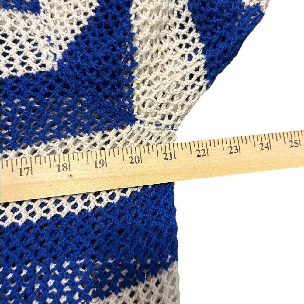 Quaker factory blue and white striped open knit hoodie cardigan size large - Image 5