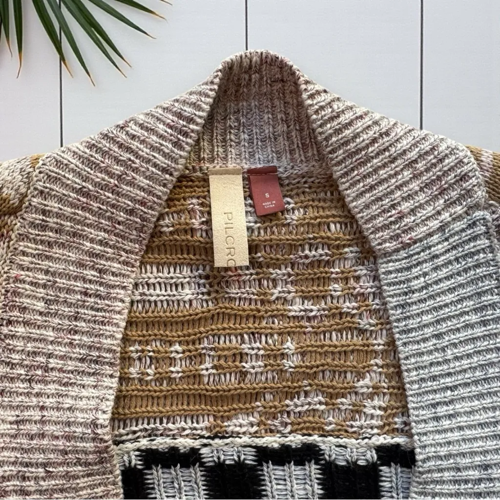 Anthropologie PILCRO Mash-up Colorblock Checkered Star Cardigan Sweater - Small - Image 12