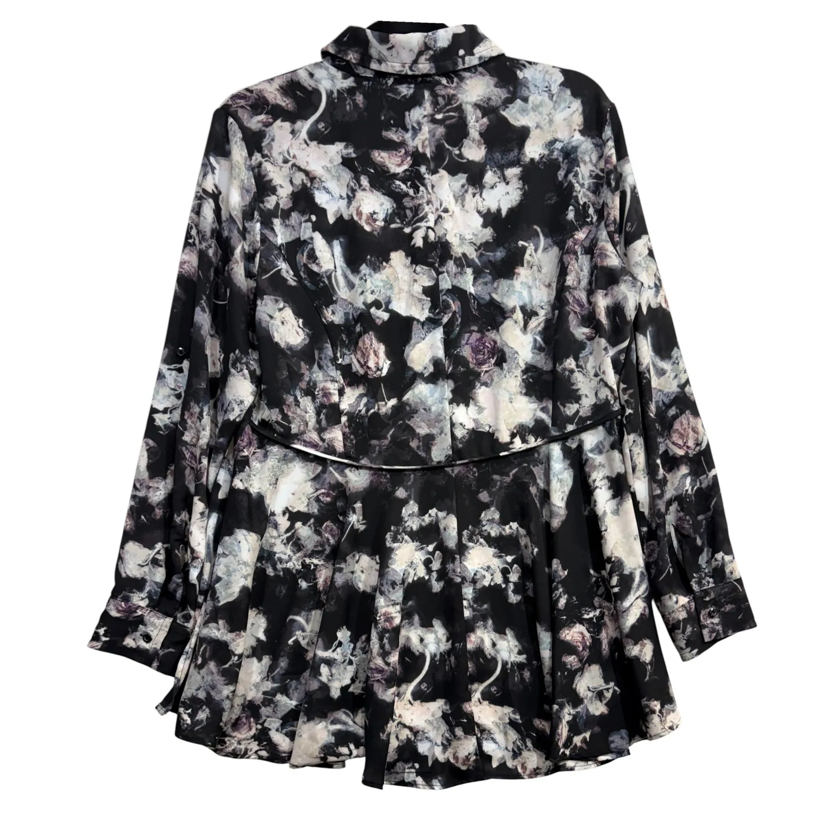 Simply Vera L Oversized Top Black Pink Floral High Low Artsy Alt Moody Layering Size L - Image 2