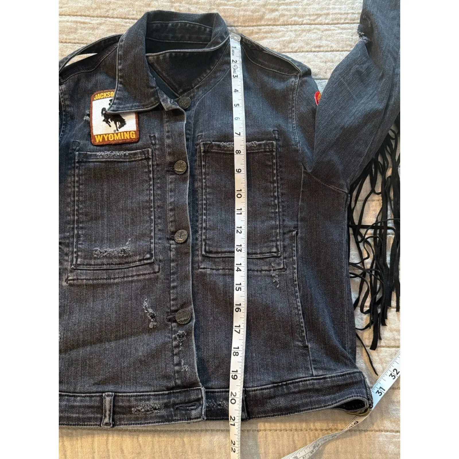 McGuire Skywalker Jacket Small Black Patches Suede Fringe Western Festival Rodeo - Image 14