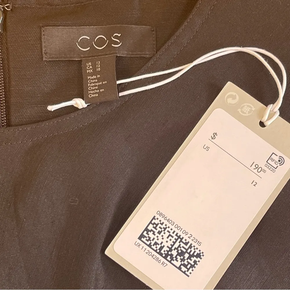 COS Tiered Ruffle linen Blend Sleeveless Pullover A Line Mini Dress Black Sz 12 - Image 10