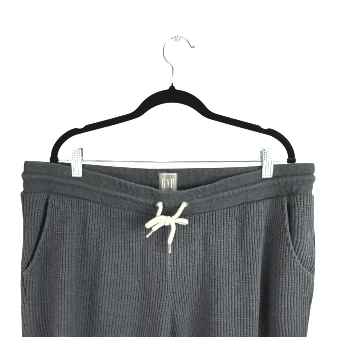 GAP Sweats Black Rib Knit Tapered High Waist Drawstring Trousers Jogger Pants XL - Image 3