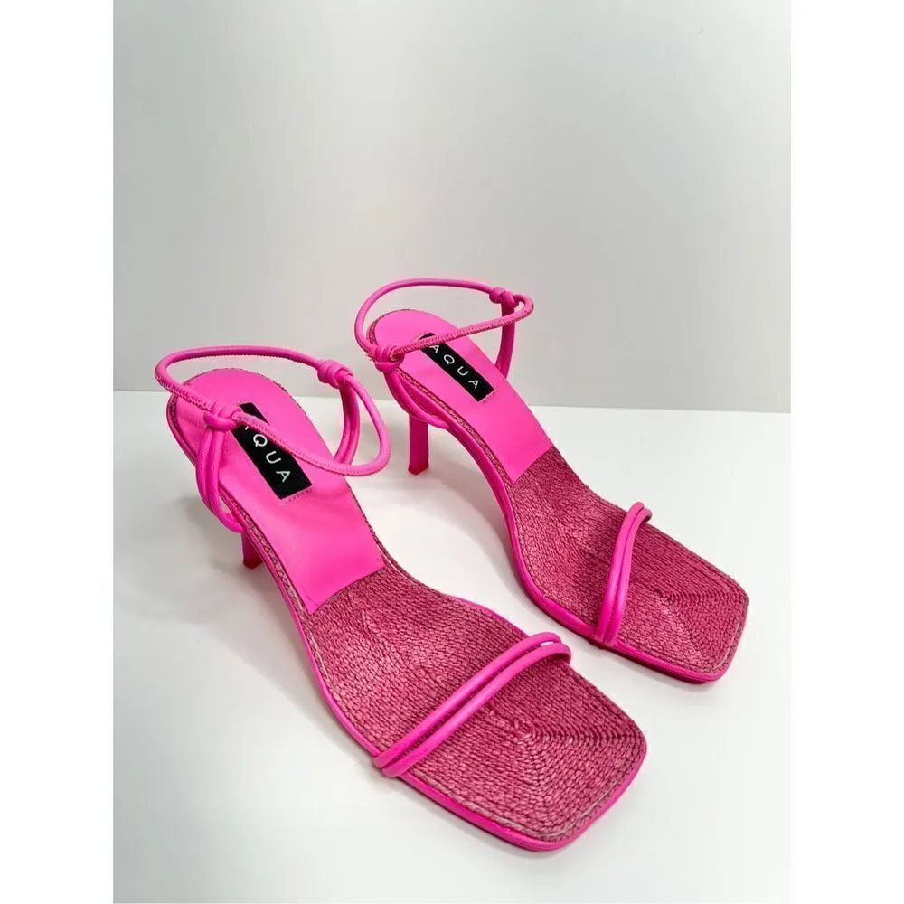 AQUA Sandals Womens Size 10 Square Toe Pink Raffia Detail Slip On Heel NEW - Image 3