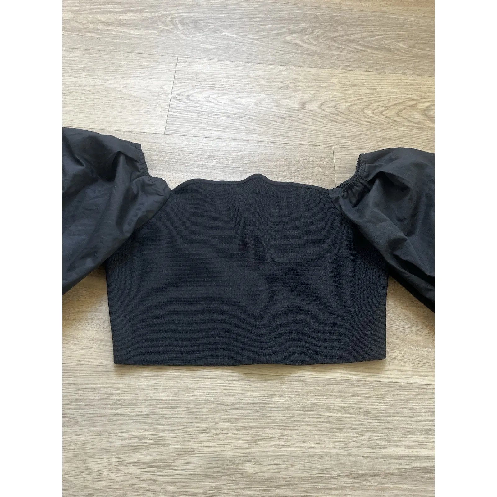 ZARA Square Neck Puff Short Sleeve Crop Top large Black - Image 6
