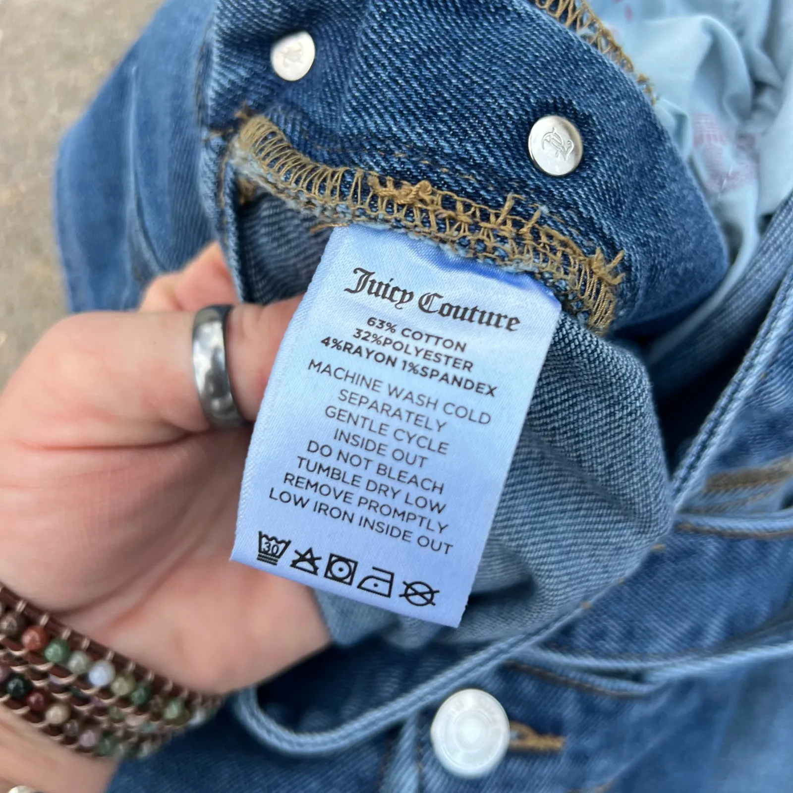 Y2K Juicy Couture Shortalls Denim Jean Cutoff Overalls XL Stretch - Image 4