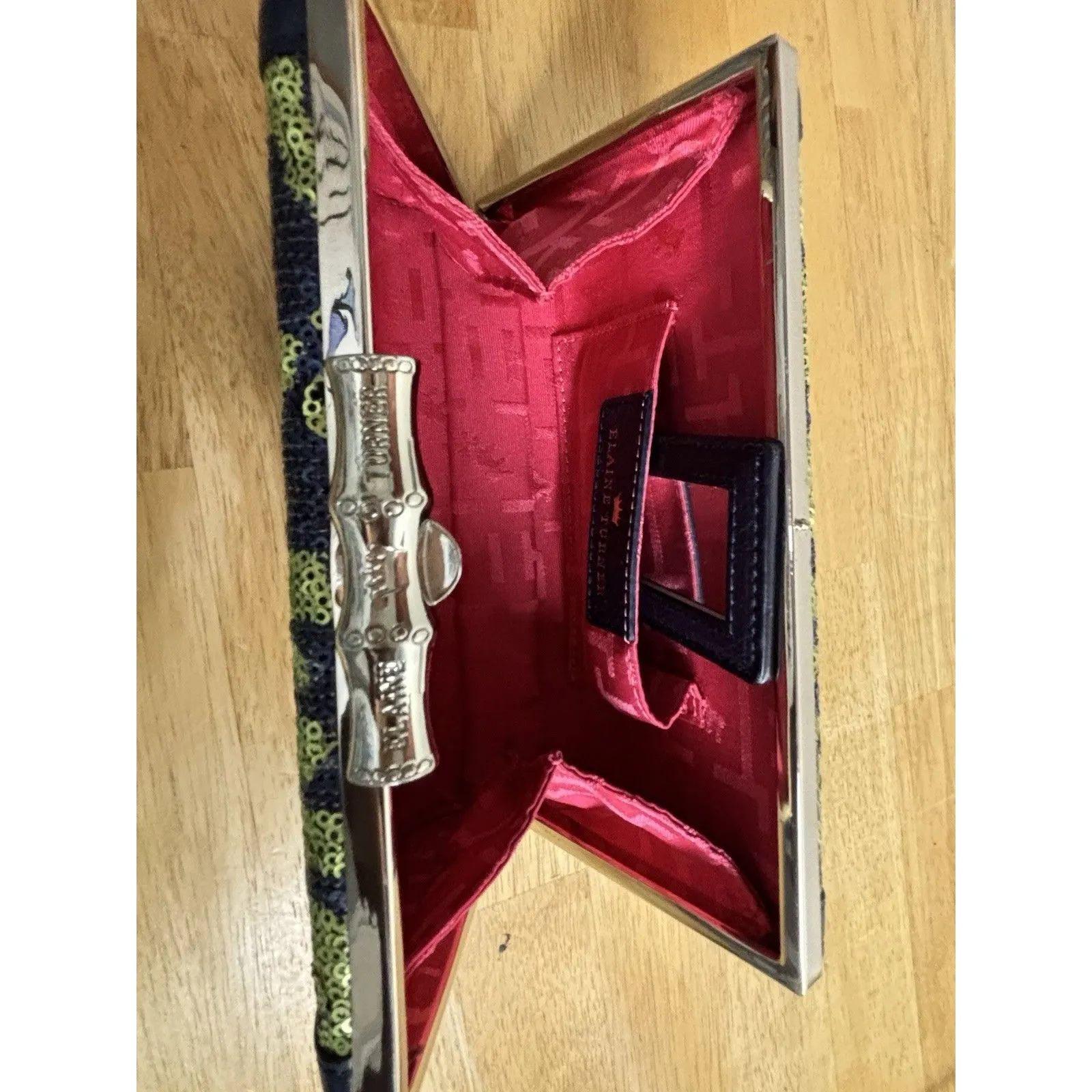 Elaine Turner Green Navy Embellished Clutch Mini Bag With Mirror - Image 11