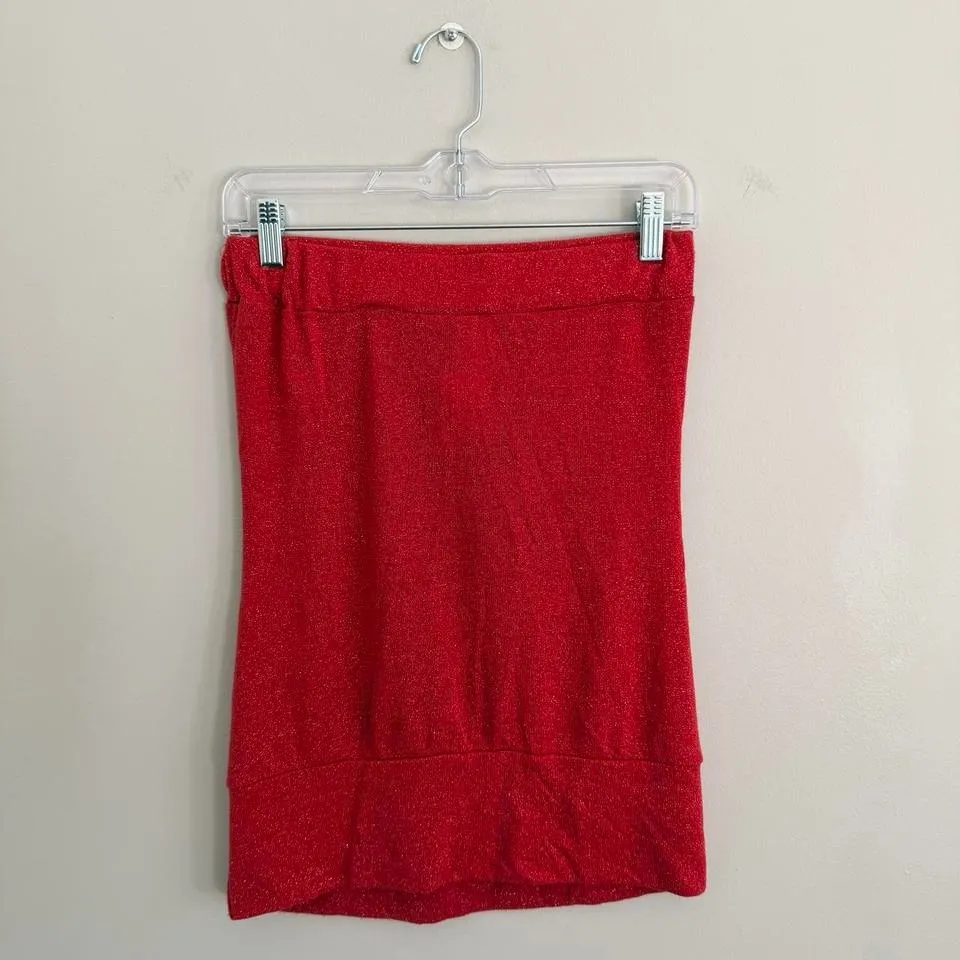 DEADSTOCK Y2K RED SHIMMERY POETRY CLOTHING TUBE TOP Size M - Image 4