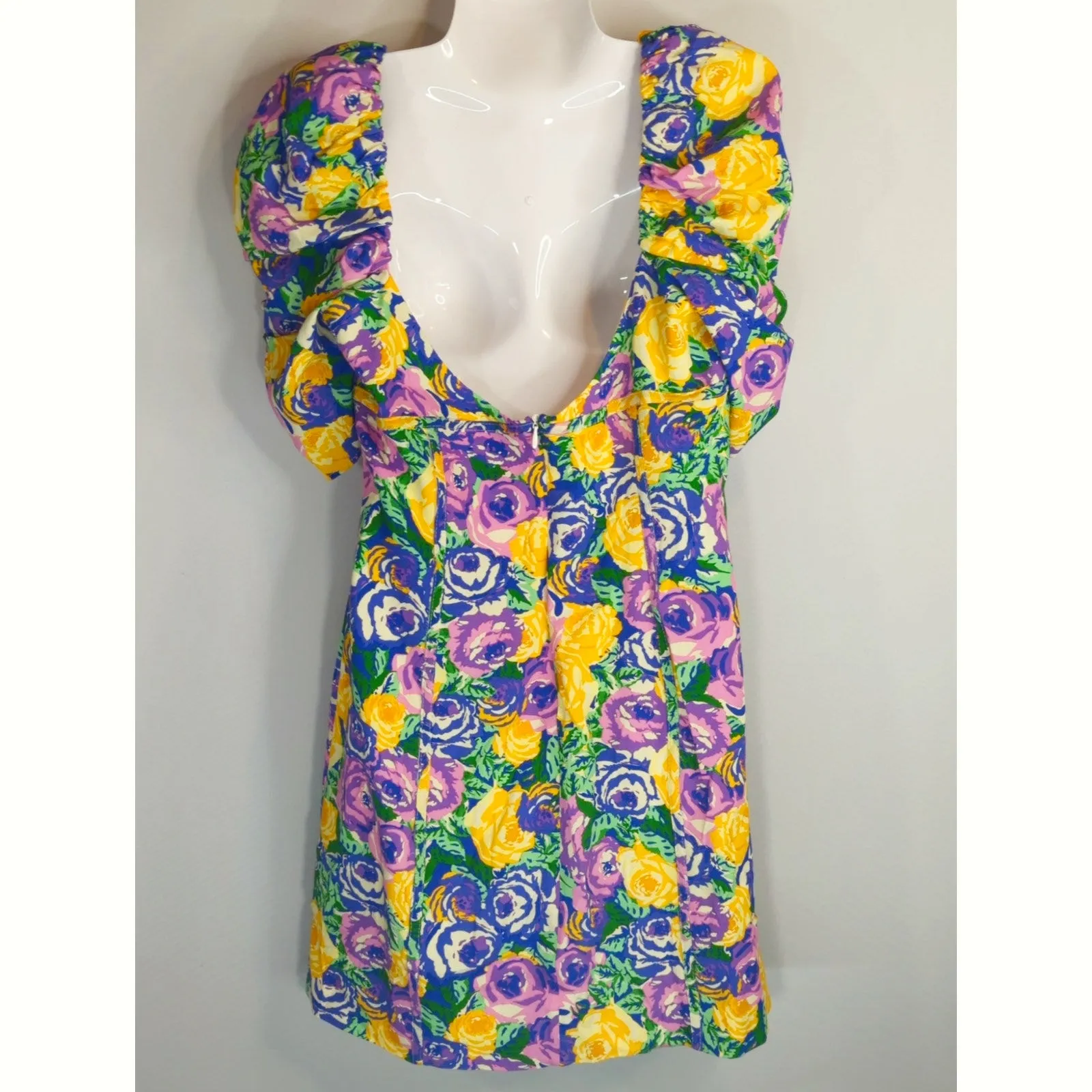 Zara Green Purple Yellow Floral Mini Corset Dress Womens Large Coquette Girl - Image 9