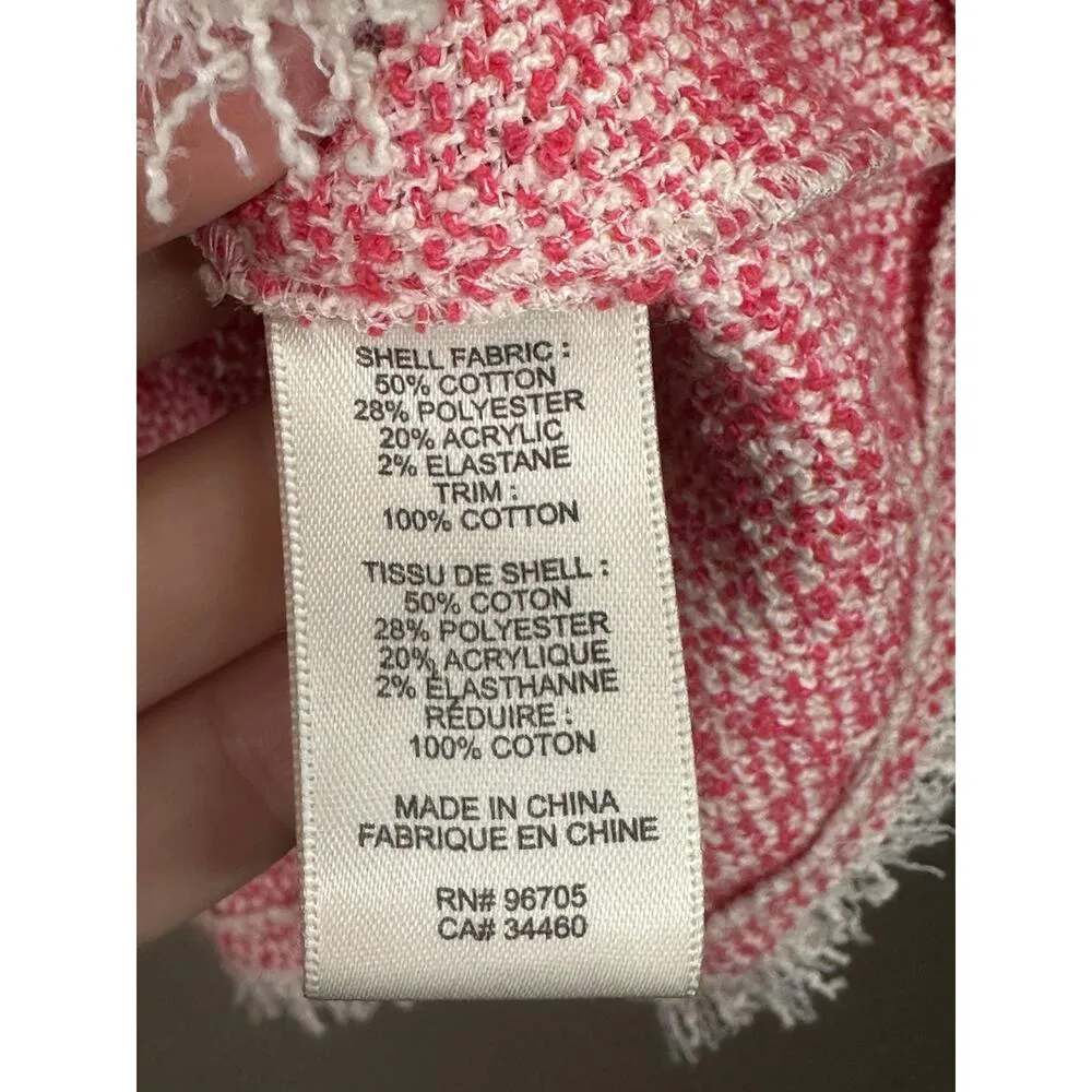 Rebecca Taylor Pink Coral Tweed Short Sleeve Fringe Raw Hem Crop Blouse Size 2 - Image 7