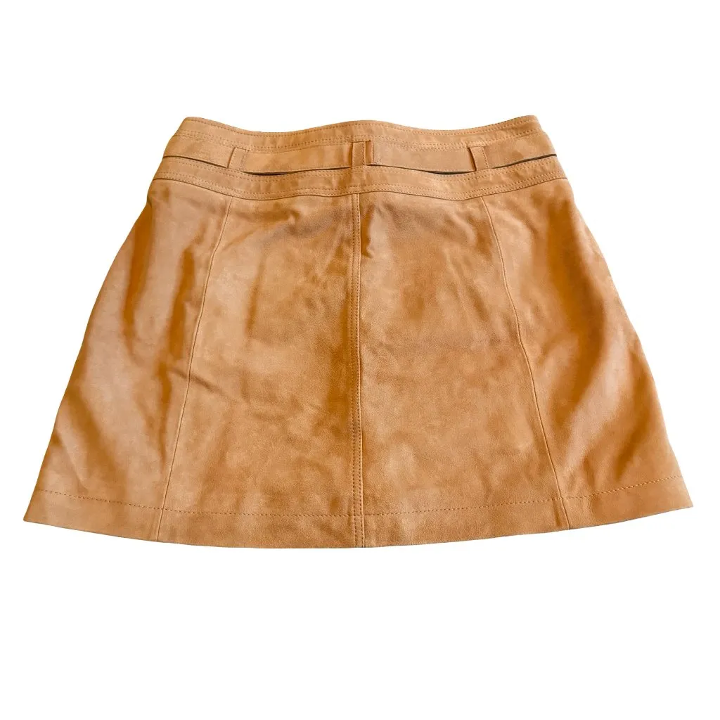 Free People Livin’ for Love Suede Goat Leather Mini Skirt Camel Belt Size 6 NWT - Image 7