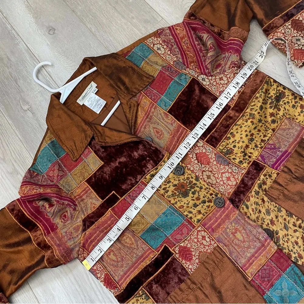 Coldwater Creek Jacket silk patchwork bohemian womens Brown (medium petite) 70s - Image 3