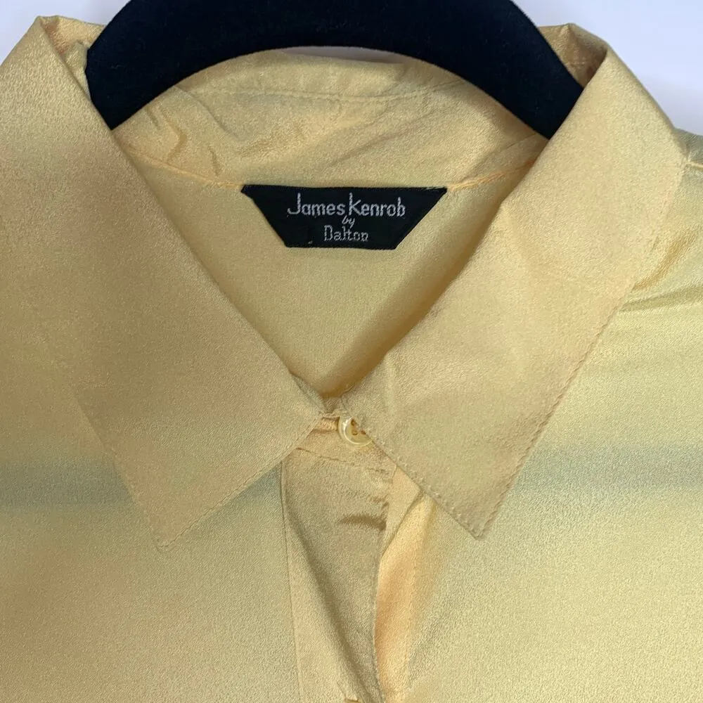 Vintage Yellow Silky Blouse Sz Large Union Made in USA - Image 3