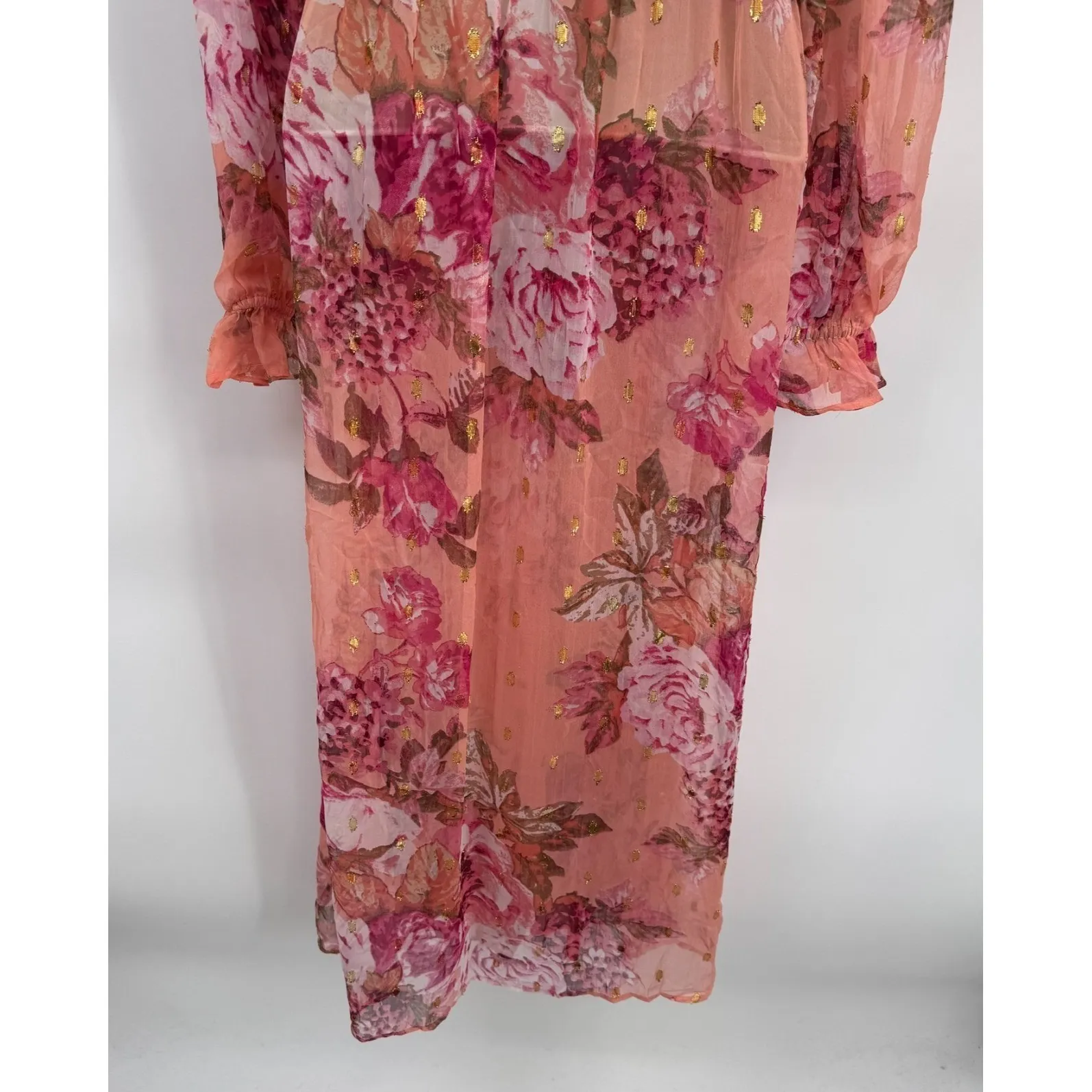 Vintage Y2K Express Sheer Kimono Robe Womens Small Pink Floral Romantic Fairy - Image 9