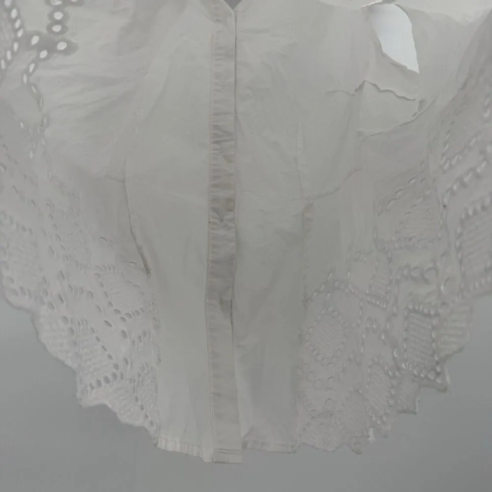 Solitaire White Eyelet Collared Button Sleeveless Tank Top Size Large - Image 9