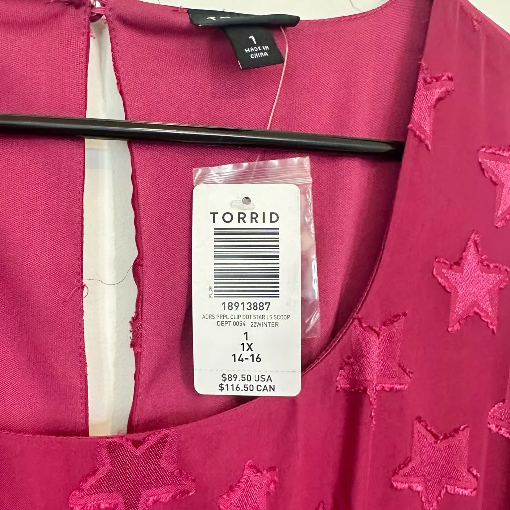 NWT Torrid Plus Burgundy Star Print Tiered Chiffon Midi Dress, Pockets - 1X - Image 5