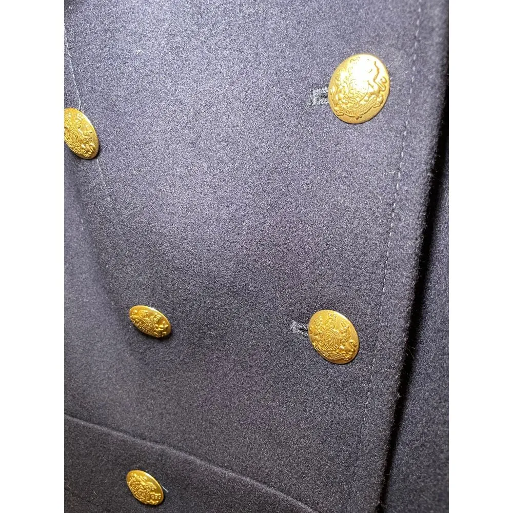 J. Crew Women 0 Navy Blue Preppy Large Gold Button Wool Pea Coat Classic Vintage - Image 10
