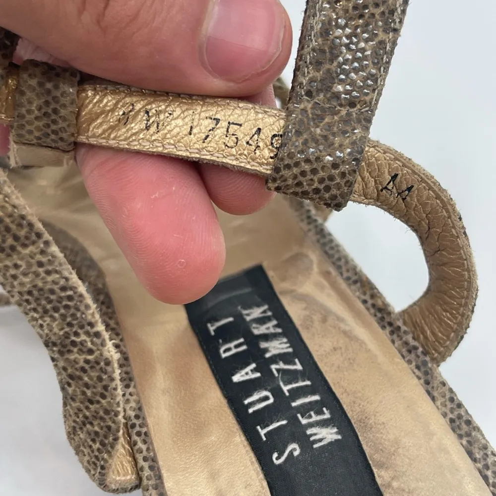 STUART WEITZMAN ZIP UP GLADIATOR HEELED SANDLES FAUX BEIGE SNAKE LEATHER size 9 - Image 9