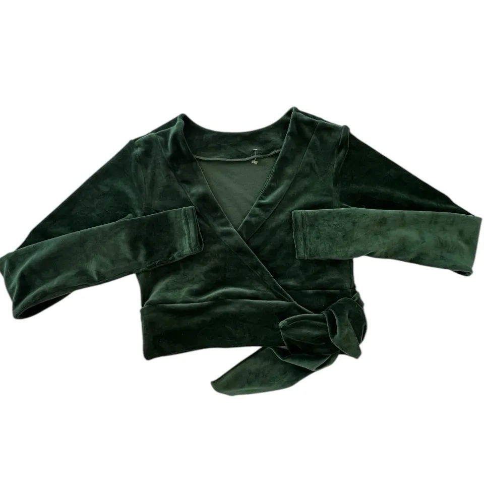 NIYAMA SOL Green Long Sleeve Crop Wrap Velour Top Workout Dance Ballet XL - Image 3
