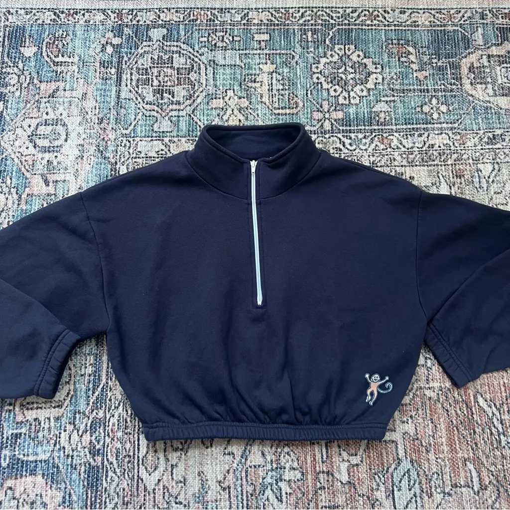 Roller Rabbit Navy Blue Cropped 1/2 Zip Sweatshirt Size M/L Half Zip Pullover - Image 5