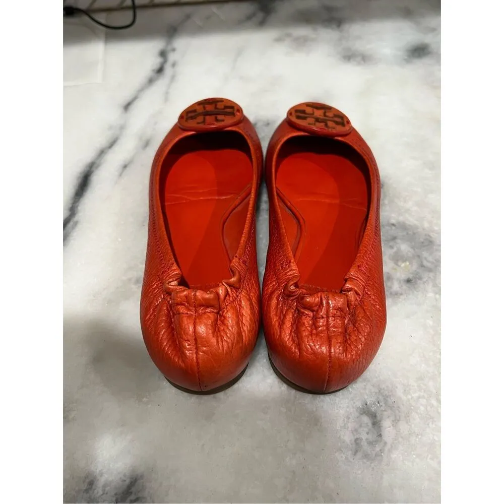 Tory Burch Minnie Travel Ballet Flats Red Pebbled Leather Women’s 6 - Image 2