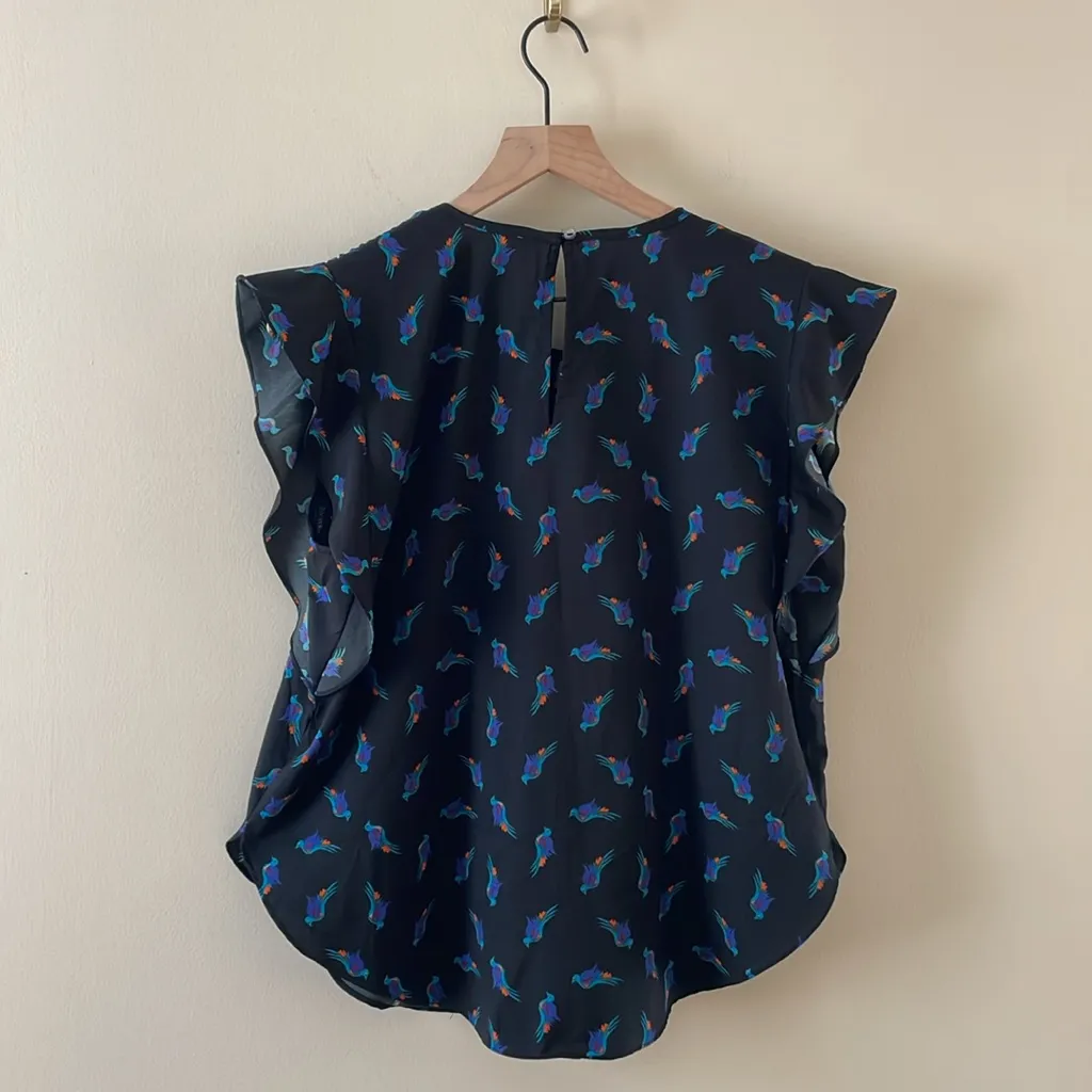 ANTHROPOLOGIE Ranna Gill Fluttered Cutwork Blouse  Phoenix Bird Print Size S - Image 6