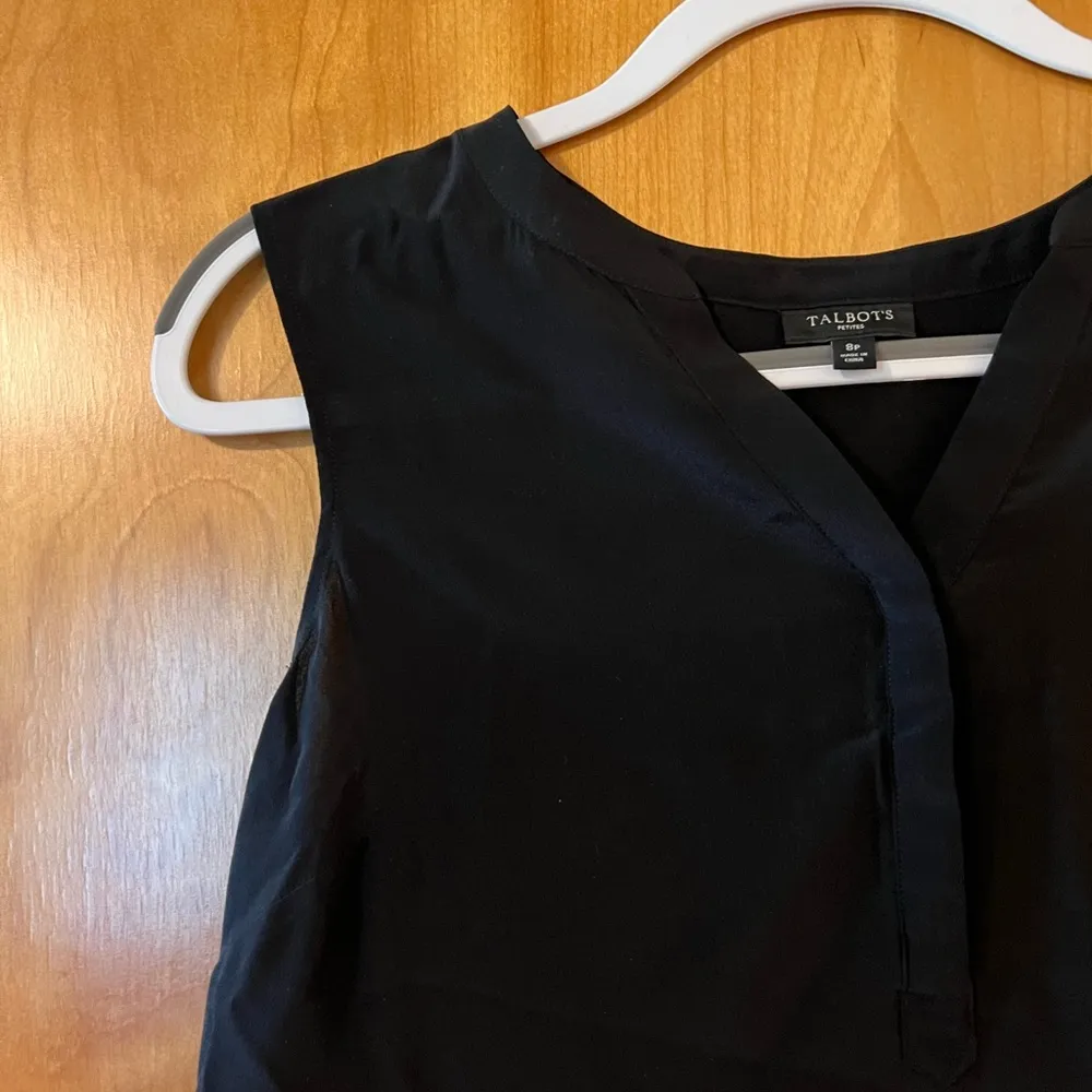 Talbots Sleeveless Top Tank Shirt Black 100% Silk NWOT Womens Petite Size 8P - Image 2