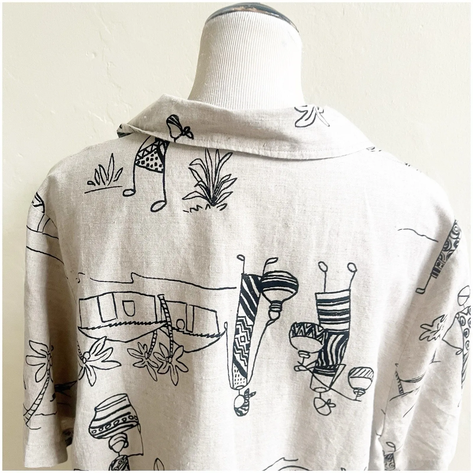 Hot Cotton Marc Ware African Culture Short Sleeved Linen Shirt Women 1X Vintage Black - Image 6