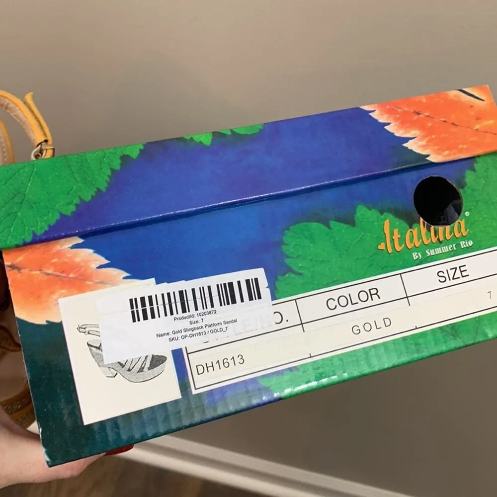 Italina Platform Slingback Sandals Gold Size 7 Strappy Heels - Image 9