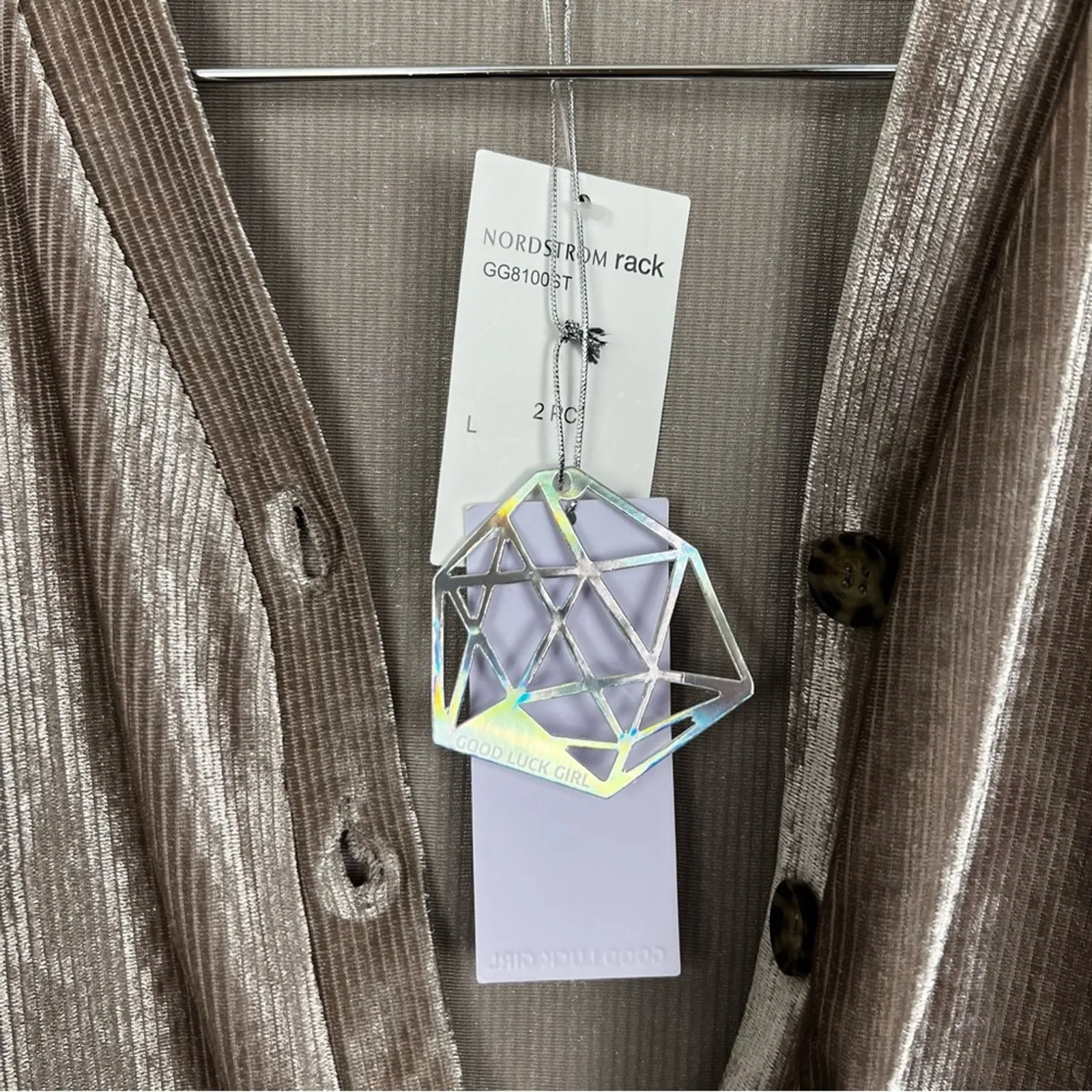 Good Luck Girl Ribbed Velvet Button Up Crop Long Sleeve Shirt Sz Junior's Lg NWT - Image 3